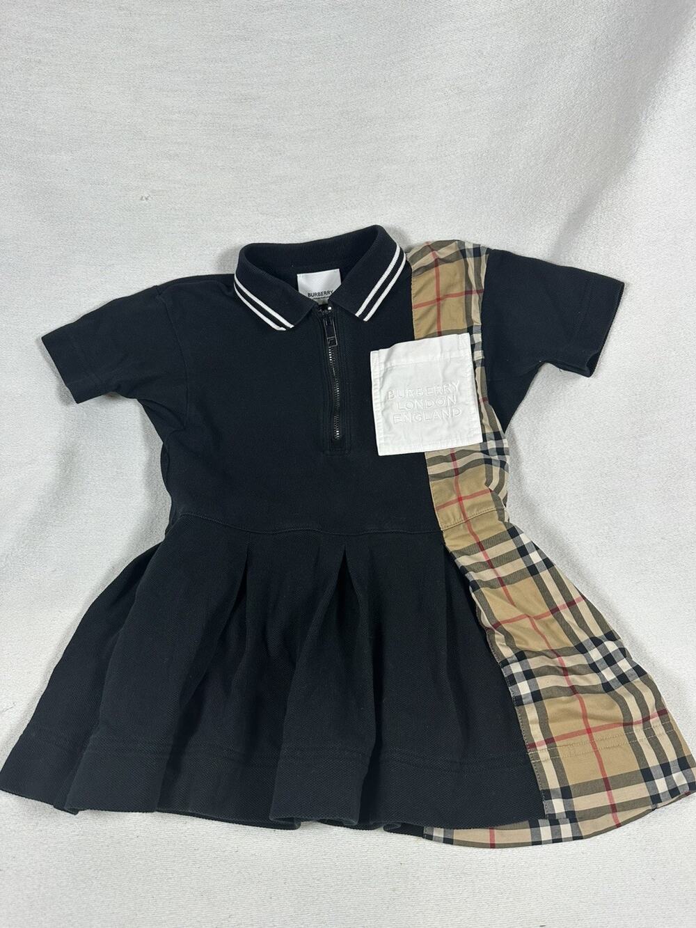Burberry Girls Shirt Dress Black/Beige Plaid Half-Zip Collared Knee 3T